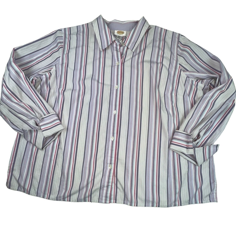 Talbots Woman Purple & White Stripe Fold Cuff 100% Cotton Shirt 3X